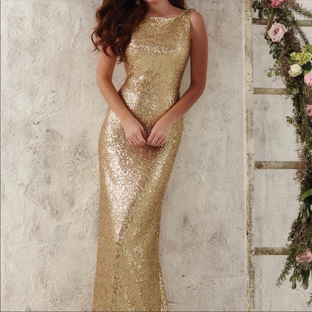 Gold Sequin Full Length Gown - Size 18-Fits 12/14